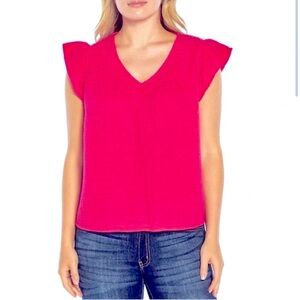 NWT Three Dots Double Gauze Top Size Large - Bright Pink
